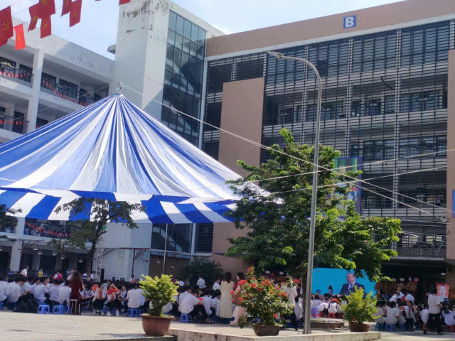 Học sinh Trường THCS Tân Mai, Hà Nội dự khai giảng trực tuyến trên VTV1: Ảnh: Gia Đạt tan-mai-1.jpg