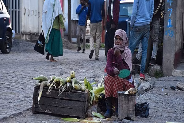 Nhà môi trường Norman Myers của Oxford ước tính rằng đến năm 2050, ước tính khoảng 200 triệu người trên thế giới có thể phải "di cư" vì biến đổi khí hậu. Ảnh: Người phụ nữ bán ngô tại một khu chợ ở thủ đô Ethiopia.