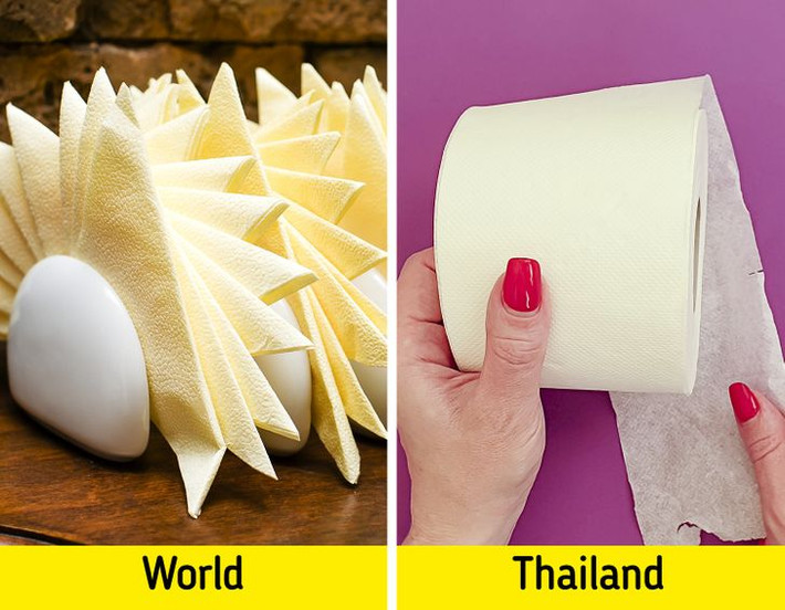 Người Thái Lan dùng giấy vệ sinh thay cho khăn. Họ sử dụng nó để lau mọi thứ như bàn làm việc và thậm chí là lau mặt.