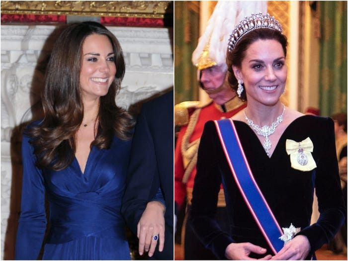 Công nương Kate Middleton từ một dân thường trở thành thành viên Hoàng gia Anh sau đám cưới với Hoàng tử William vào năm 2011. Là Nữ hoàng tương lai của nước Anh, Công nương Kate từng tham dự nhiều bữa tiệc với các nhà lãnh đạo thế giới, các chuyến du lịch hoàng gia và hoạt động từ thiện trong những năm qua.