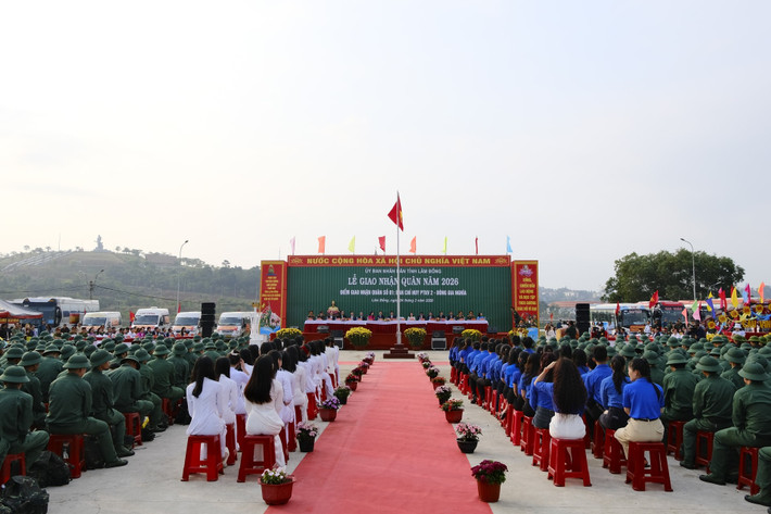 Toàn cảnh Lễ giao nhận quân năm 2026 Điểm giao nhận quân số 1 – Ban Chỉ huy PTKV 2 - Đông Gia Nghĩa