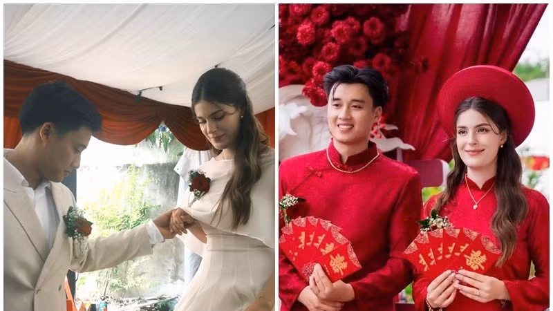 Chú rể Việt xúc động khi cô dâu Đức diện áo dài trong ngày cưới