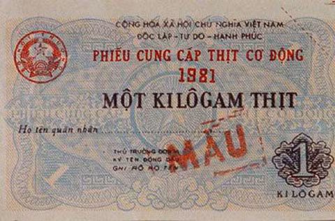 Phiếu mua thịt cơ động. Số lượng mua nhiều nhất là 1kg