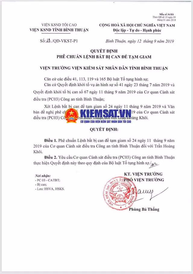 Bắt giam Phó chủ tịch UBND TP Phan Thiết Trần Hoàng Khôi Bat giam Pho chu tich UBND TP Phan Thiet Tran Hoang Khoi