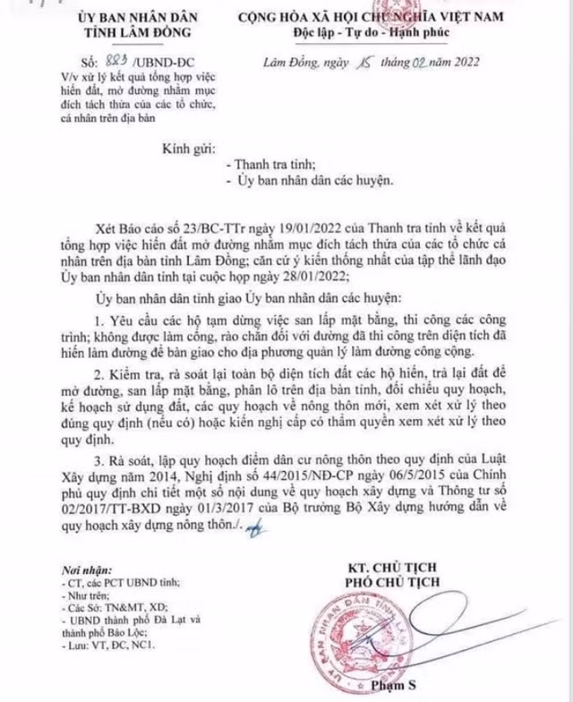 Lâm Đồng rà soát toàn bộ các khu vực hiến đất làm đường để phân lô bán nền Lam Dong ra soat toan bo cac khu vuc hien dat lam duong de phan lo ban nen