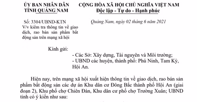 Quảng Nam kiểm tra việc rao bán 3 dự án bất động sản chưa đủ điều kiện giao dịch Quang Nam kiem tra viec rao ban 3 du an bat dong san chua du dieu kien giao dich