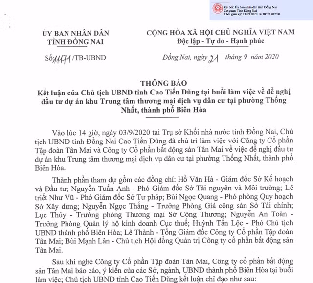 Đồng Nai sẽ báo cáo khu đất giấy Tân Mai lên Thủ tướng Dong Nai se bao cao khu dat giay Tan Mai len Thu tuong