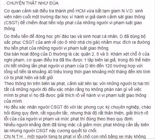 Truy tìm người tung tin 'giả CSGT làm tiền' trên Facebook Truy tim nguoi tung tin 'gia CSGT lam tien' tren Facebook