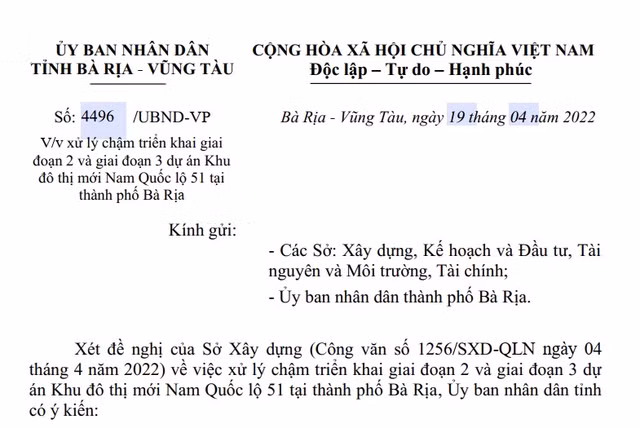 Thu hồi 39 ha đất tại dự án Khu đô thị mới Nam Quốc lộ 51 Thu hoi 39 ha dat tai du an Khu do thi moi Nam Quoc lo 51