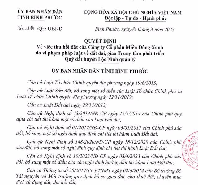 Binh Phuoc thu hoi dat doi voi 2 doanh nghiep do khong trien khai du an
