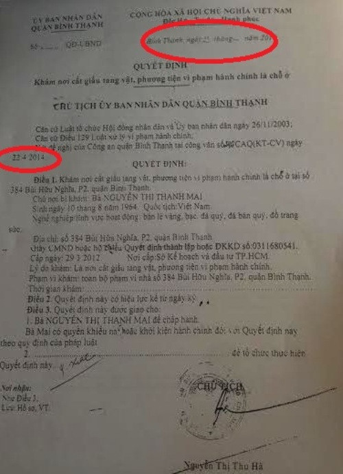 Với Quyết định này, ai tin rằng chỉ là sơ suất về ngày tháng của bộ phân thư ký hành chính như giải thích của Đội trưởng CSKT công an quận Bình Thạnh?