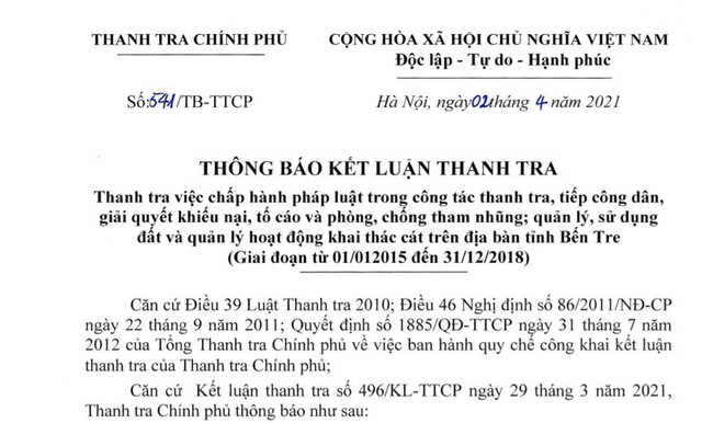 Thanh tra Chính phủ kiến nghị điều tra xử lý hành vi trốn thuế của Công ty Cổ phần Vật liệu xây dựng Bến Tre Thanh tra Chinh phu kien nghi dieu tra xu ly hanh vi tron thue cua Cong ty Co phan Vat lieu xay dung Ben Tre
