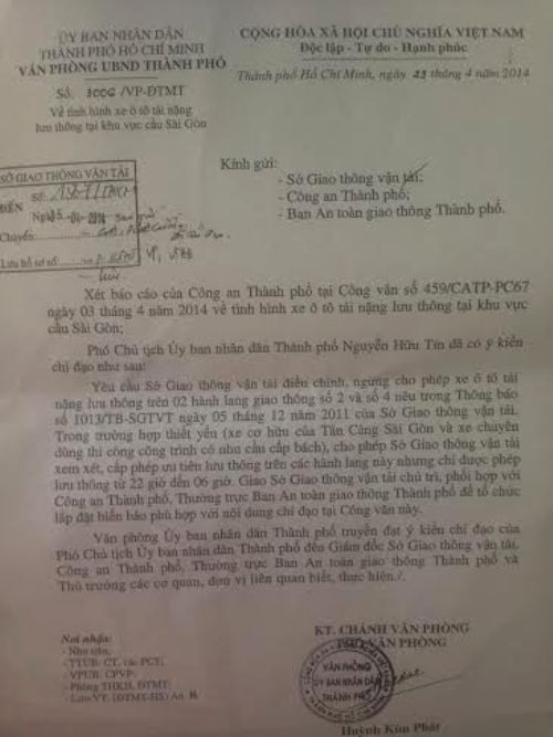Công văn của UBND TP HCM chỉ đạo về tình hình xe ô tô tải nặng lưu thông qua khu vực cầu Sài Gòn. Công văn của UBND TP HCM chỉ đạo về tình hình xe ô tô tải nặng lưu thông qua khu vực cầu Sài Gòn.