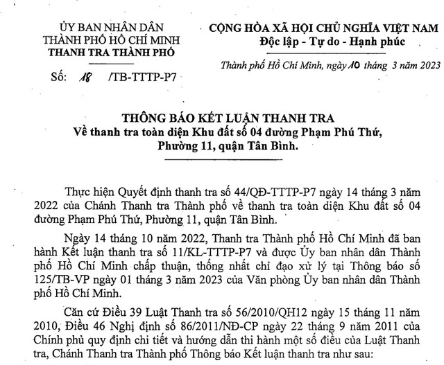Các sai phạm tại khu đất hơn 12.000m2 ở quận Tân Bình Cac sai pham tai khu dat hon 12.000m2 o quan Tan Binh