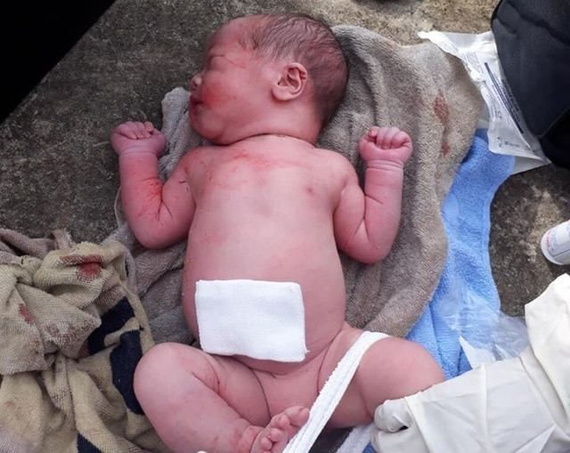 Bé trai vừa cắt dây rốn, trên người còn dính máu bị bỏ rơi trong bụi hoa giấy Be trai vua cat day ron, tren nguoi con dinh mau bi bo roi trong bui hoa giay