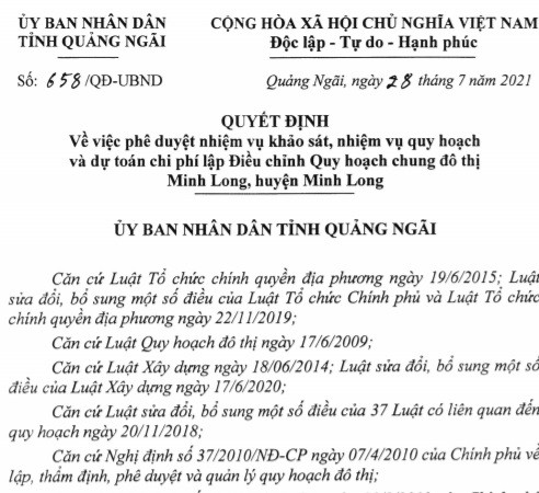 Quảng Ngãi sắp điều chỉnh quy hoạch đô thị Minh Long hơn 1.731ha Quang Ngai sap dieu chinh quy hoach do thi Minh Long hon 1.731ha