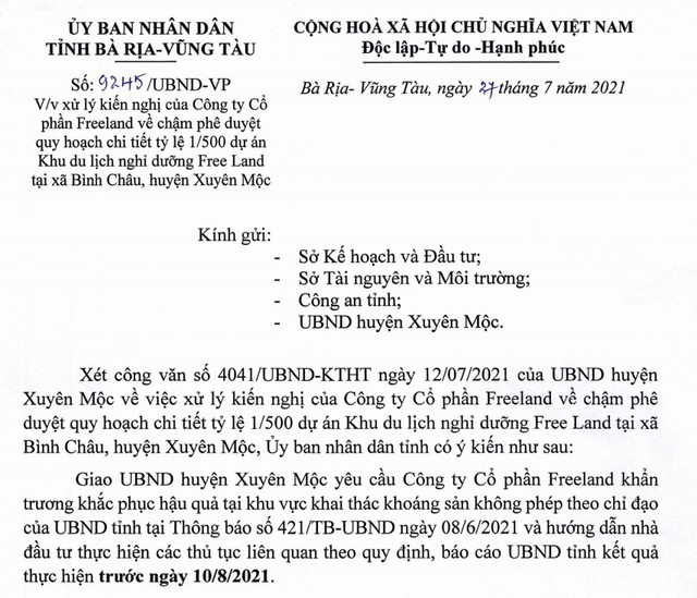 Vì sao dự án của Công ty Free Land ở Bà Rịa - Vũng Tàu chưa được duyệt quy hoạch? Vi sao du an cua Cong ty Free Land o Ba Ria - Vung Tau chua duoc duyet quy hoach?