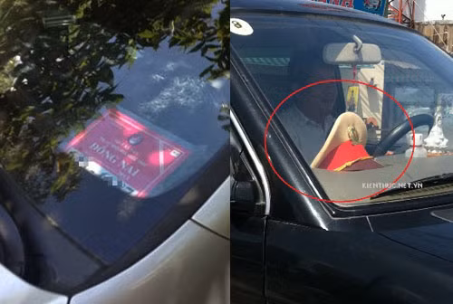 Một số xe đặt mũ công an, dán logo "Tỉnh ủy..." trên xe.