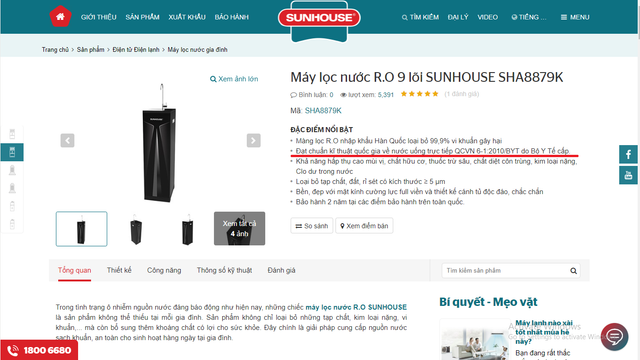 Máy lọc nước SUNHOUSE quảng cáo 'vống', đại diện Công ty nói do 'lỗi đánh máy' May loc nuoc SUNHOUSE quang cao 'vong', dai dien Cong ty noi do 'loi danh may'