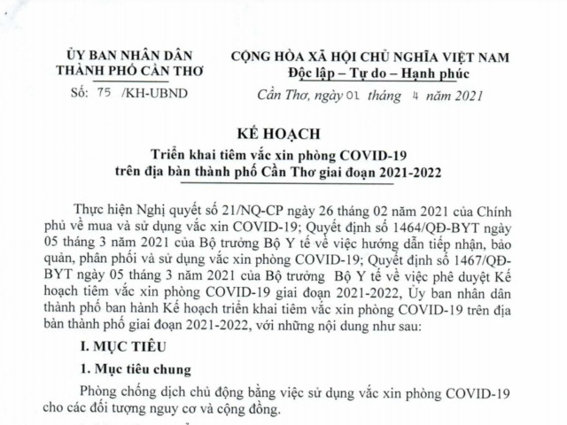 Cần Thơ triển khai kế hoạch tiêm vắc xin phòng COVID-19 Can Tho trien khai ke hoach tiem vac xin phong COVID-19