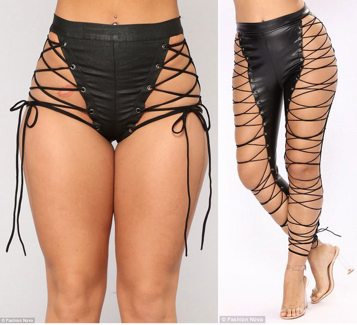Hãng Fashion Nova cũng từng gây tranh cãi khi ra mắt mẫu quần hớ hênh, phản cảm. Chiếc quần chỉ có mảnh vải jeans nhỏ hình tam giác che vùng nhạy cảm, phần còn lại gồm những sợi dây đan lại với nhau.