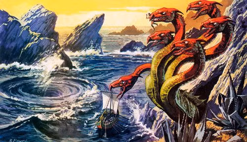 Scylla và Charybdis là hai thủy quái được biết đến nhiều trong "Trường ca Odyssey” của Hy Lạp. Chúng được mô tả là những quái vật có kích thước khổng lồ khiến đoàn thủy thủ của Odyssey hoảng loạn một phen.