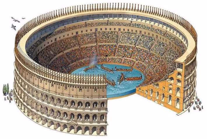 Để hoàn thành đấu trường La Mã, các công nhân đào và vận chuyển khoảng 30.000 tấn đất đá ra khỏi vị trí xây dựng.