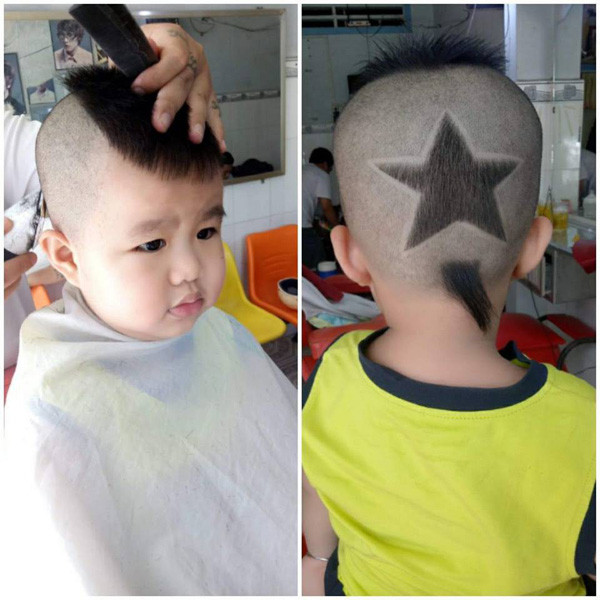 Ngay cả những em bé cũng được bố mẹ cho đi tạo kiểu tóc hình ngôi sao.