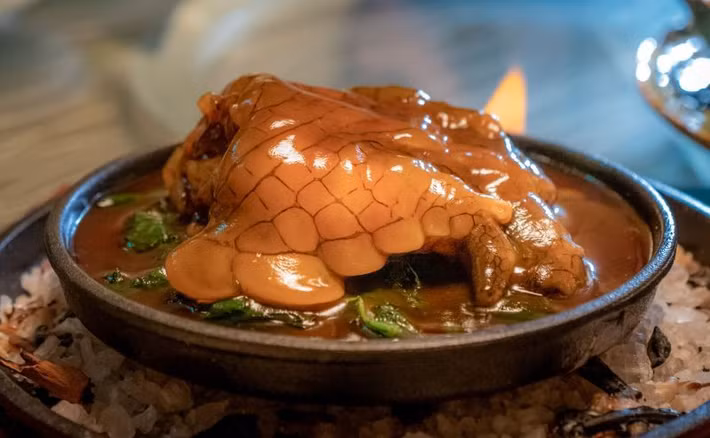 Món ăn này không hề có mùi khó chịu, thịt khá chắc. Phần da dai dai ăn khá giống chân gà.