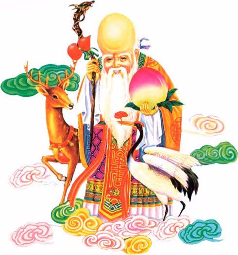 Cụ thể, ông Thọ luôn xuất hiện với hình ảnh cầm trái đào tiên trong tay tượng trưng cho sự bất tử.