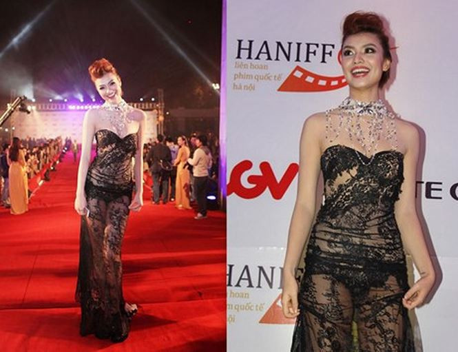 Năm 2012, cô từng là tâm điểm của sự chỉ trích khi diện thiết kế ren đen xuyên thấu tại lễ khai mạc Liên hoan phim Quốc tế Hà Nội.