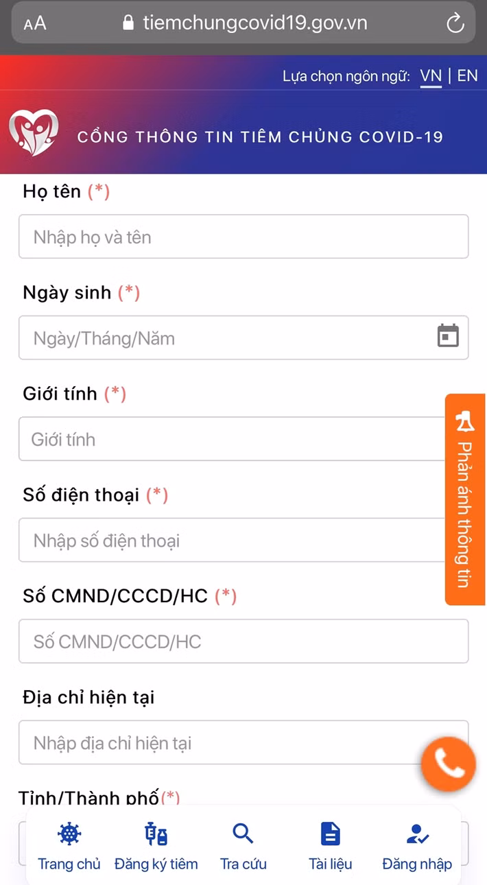 Đây là 5 bước gửi yêu cầu cập nhật, chỉnh sửa thông tin trên Cổng thông tin tiêm chủng COVID-19: Bước 1: Truy cập đường dẫn https://tiemchungcovid19.gov.vn, chọn mục “Phản ánh thông tin” (màu cam, phía bên phải giao diện website) hoặc truy cập đường dẫn https://tiemchungcovid19.gov.vn/portal/portal-report. Ảnh: QĐND.