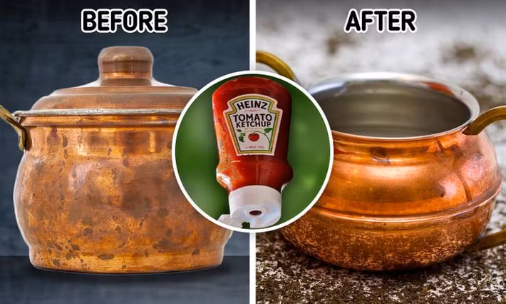 7. Tương cà: Tương cà có thể làm sạch những chiếc nồi đồng trở nên sáng bóng và trông như mới. Cho một ít tương cà lên chiếc nồi cần làm sạch để một lúc rồi lau và rửa sạch. Phương pháp tương tự có thể được sử dụng để làm sạch thép không gỉ.