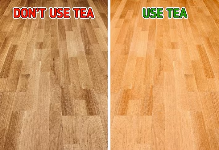 9. Trà: Trà đen có thể được sử dụng để làm sạch và tăng thêm độ sáng bóng cho sàn gỗ cứng. Đổ một ít trà vào xô lau của bạn và để nguội. Axit tannic trong trà sẽ giúp làm sạch sàn gỗ cứng. Ảnh: BS.
