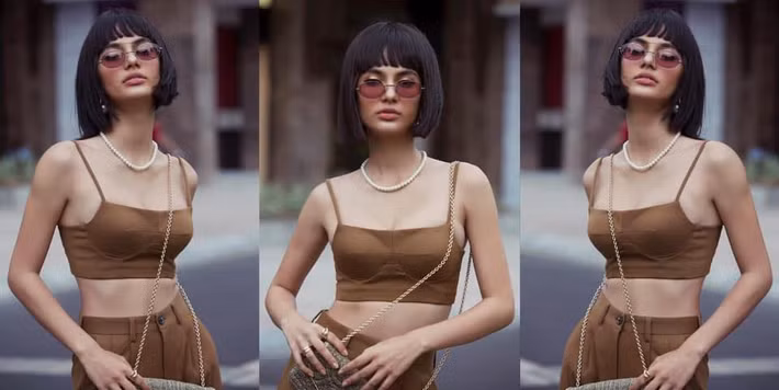 Emma Lê khéo léo khoe eo thon, ngực đầy với set đồ cá tính. Ảnh:FBNV.