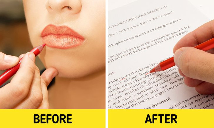 Chì kẻ mắt, môi: Chì kẻ mắt, môi đã hết hạn có thể dùng để làm bút chì màu, bút gạch chân thay vì vứt bỏ.