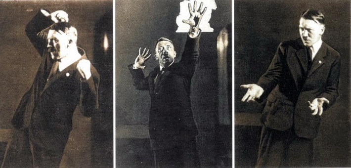 Để bài phát biểu có tính thuyết phục cao, nhà độc tài Hitler còn sử dụng ngôn ngữ cơ thể để công chúng hiểu rõ các thông điệp mà y muốn truyền tải.