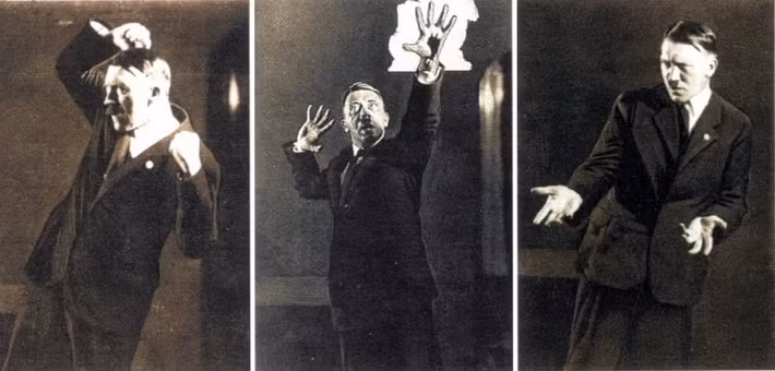 Để bài phát biểu có tính thuyết phục cao, nhà độc tài Hitler còn sử dụng ngôn ngữ cơ thể để công chúng hiểu rõ các thông điệp mà y muốn truyền tải.