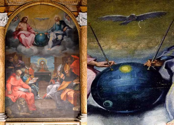 Chi tiết khiến mọi người kinh ngạc là một vật thể lạ hình cầu 2 chiếc que nhìn như... ăng-ten cắm ở trên. Người ta suy đoán có thể người ngoài hành tinh đã ghé thăm Trái đất và mang theo những công nghệ hiện đại.