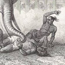 Theo đó, người ta thường huấn luyện những con voi cách tra tấn, nghiền nát, giày xéo tù nhân.