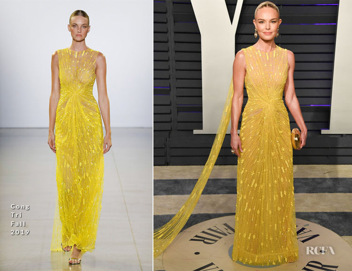 Bộ váy đính kim sa màu vàng của nhà thiết kế thời trang Công Trí do người đẹp Kate Bosworth mặc nằm trong danh sách những bộ cánh đẹp nhất tại giải Oscar năm nay do tạp chí Vogue bình chọn.