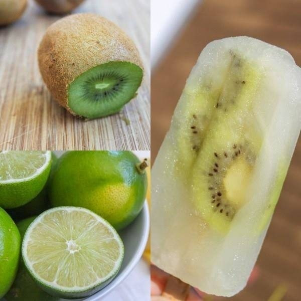 Kem que kiwi: Bạn dùng khoảng 6 trái kiwi, đem cắt thành từng lát mỏng tròn ngang thân trái. Sau đó tiếp tục cắt đôi khoanh tròn và đem tất cả ướp với một chút đường để giảm vị chua.