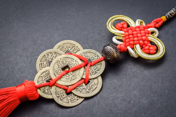 Tiền xu phong thủy. Người xưa quan niệm tiền xu phong thủy có thể giúp gia chủ tích tụ tài lộc, trấn yểm bình an, gặp nhiều may mắn, hạnh phúc trong cuộc sống và công việc.