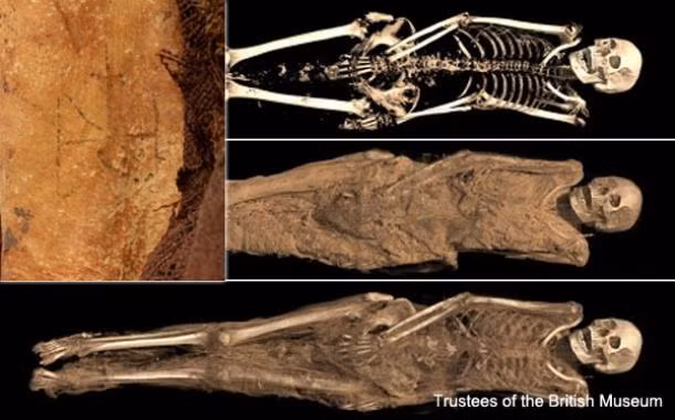 Hình xăm trên đùi của xác ướp 1.300 năm tuổi đó được viết bằng tiếng Hy Lạp cổ đại đọc là Μιχαήλ (phiên âm thành M-I-X-A-H-A hay Michael).