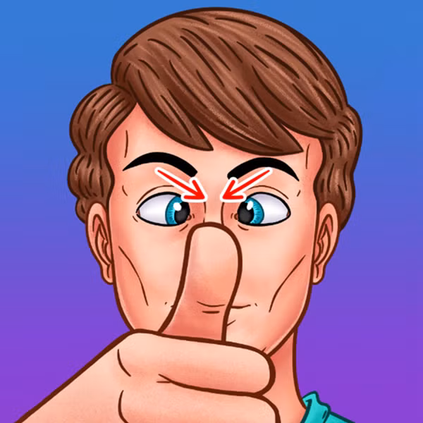 Đưa ngón tay cái lên ngang mũi, tập trung hai mắt nhìn vào ngón tay trong vài giây rồi thả lỏng. Lặp lại 10 lần.