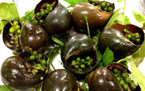 Từng con ốc bươu được đem luộc sơ. Khi có yêu cầu, bỏ nồi ốc lên bếp than, vừa nướng vừa thêm mắm pha tiêu, tỏi, bột ngọt vào… sau đó chờ trong chốc lát thì nước trong ốc sôi lên, một chút là được. Ốc nướng theo cách này sẽ vừa ăn, hơi cay, ngọt mặn, vừa giòn đều hấp dẫn, không chỉ ăn thịt mà húp nước ốc cũng rất tuyệt. 