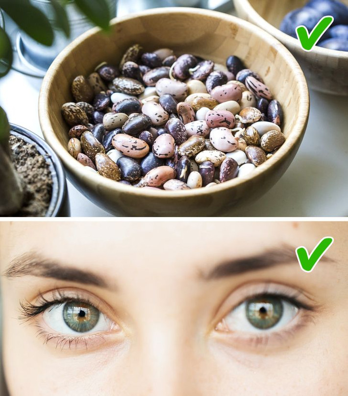 Các loại đậu chứa nhiều vitamin H và axit folic, giúp tăng lưu lượng máu đến các nang lông, giúp lông mi mọc dài và dày dặn hơn. Axit folic ngăn chặn lông mi trở nên giòn, yếu, dễ gãy rụng.