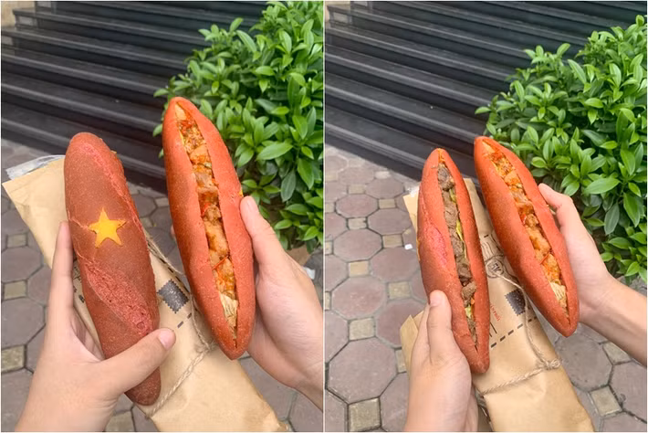 Món bánh mì Tổ quốc in hình cờ đỏ sao vàng nằm ở Nguyễn Khoái, Hai Bà Trưng, Hà Nội. Dù chỉ mới ra mắt khoảng gần 2 tháng nay nhưng lại khiến nhiều thực khách trầm trồ. Dân tình thi nhau gọi đây là món bánh mì dành cho những ai có tinh thần yêu nước.