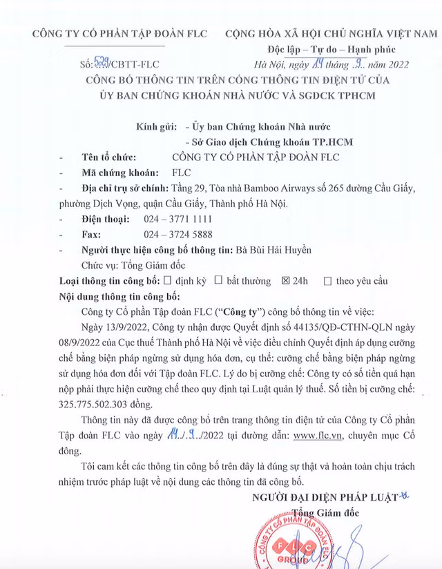 Cục thuế Hà Nội ngừng sử dụng hóa đơn của Tập đoàn FLC Cuc thue Ha Noi ngung su dung hoa don cua Tap doan FLC