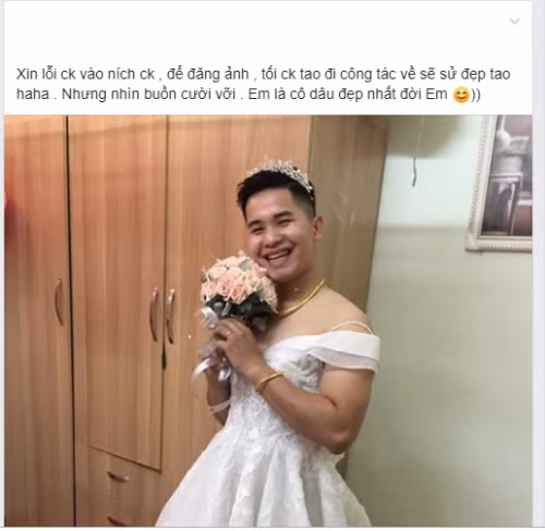 Hội chị em đua nhau khoe ảnh chồng mặc váy cưới và cái kết bất ngờ Hoi chi em dua nhau khoe anh chong mac vay cuoi va cai ket bat ngo